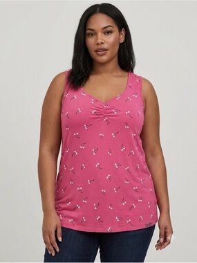 Michel Studio Pink Cherry-Print V-Neck Tank